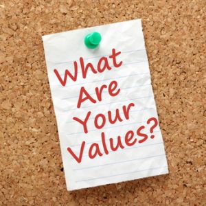 The question What Are Your Values? on a notice board