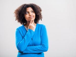 Portrait of pensive woman